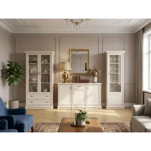 Set mobilă living Sonata New Cashmir, fronturi frezate, vitrine sticlă, PAL laminat + MDF