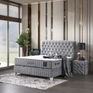 Pat + Saltea gratis Sensitive 140x200 cm gri cu somieră rabatabilă, ladă depozitare