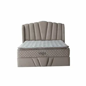 Set pat+ Saltea Gratis , tapițat Vega 180x200 cm crem cu somieră rabatabilă si ladă depozitare