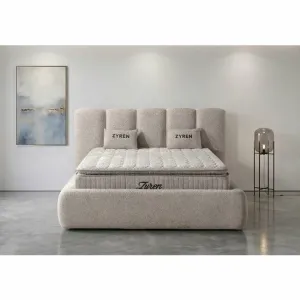 Set pat+ Saltea Gratis  tapițat Zyren 180x200 cm crem cu somieră rabatabilă, ladă depozitare