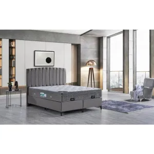 Set pat+saltea gratis Bornova-160x200 cm, culori personalizabile, somiera rabatabila si lada de depozitare GRI