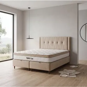 Set pat+saltea gratis Magna - 160x200 cm crem, culori personalizabile,  somiera rabatabila si lada de depozitare