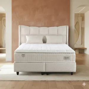 Set Pat+Saltea gratis Pandora, crem - 140/200 cm, culoare personalizabila, cu somiera rabatabila si lada de depozitare