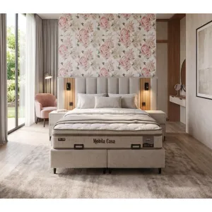 Set pat+saltea gratis Victoria  - 160x200 cm, culori personalizabile,  somiera rabatabila si lada de depozitare