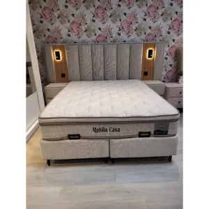 Set pat+saltea gratis Victoria  - 180x200 cm, culori personalizabile,  somiera rabatabila si lada de depozitare