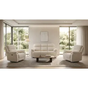 Set 3+1+1 cu recliner electric și suport pentru picioare, tapițerie catifea bej