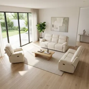 Set 3+2+1 cu recliner electric și suport pentru picioare, tapițerie catifea bej