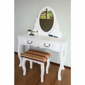 Set toaletă cu 2 sertare, design compact, PAL melaminat, 103x45x137 cm, alb crem