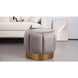 Taburet Pufa, design modern cu bază aurie, tapițerie catifelată, 50x50x46 cm, gri