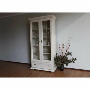 Vitrină Cristalier, 2 uși și 1 sertar, lemn masiv, 98x48x210 cm, natur
