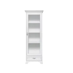 Vitrină Idento REG1W1S, cu ușă din sticlă și sertar, MDF și PAL laminat, 69.5x43.5x210 cm, alb alpin