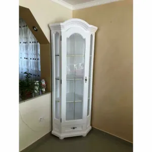 Vitrină Leden 3, geamuri elegante, rafturi multiple, PAL melaminat, 80/47/210 cm, alb cretă