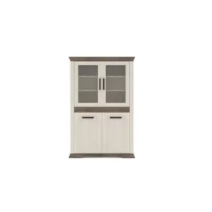 Vitrină Marsel REG2D2W, 2 uși pline și 2 vitrate, MDF și PAL, 120x117x45 cm, alb frasin