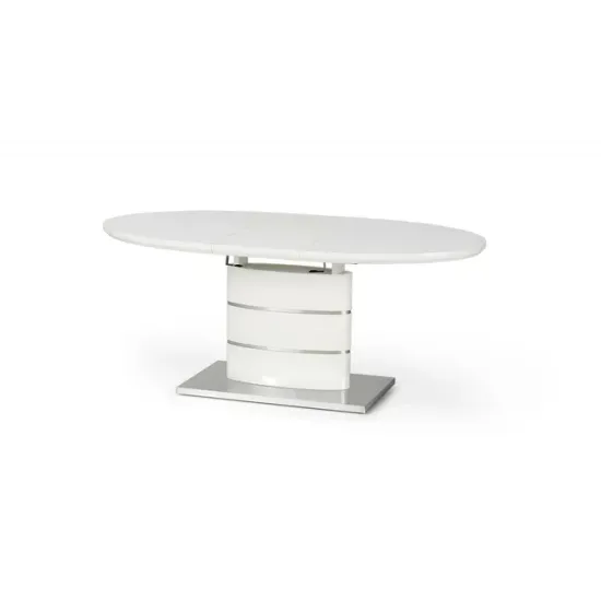 Masă extensibilă Aspen albă 140–180x90x76 cm, MDF lucios și oțel picture - 3