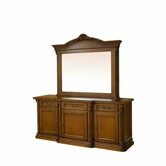 Bufet Sofia cu 3 uși și oglindă din lemn masiv fag, panel și MDF, furniruit cu furnir de nuc, 188,5x58x88 cm picture - 2