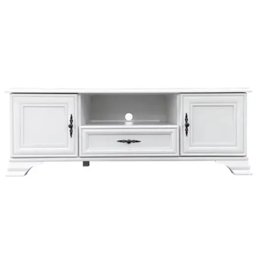 Comodă TV Idento RTV2D1S, design clasic cu sertare spațioase și spațiu deschis, PAL laminat și MDF, 144x44x54 cm, alb alpin
