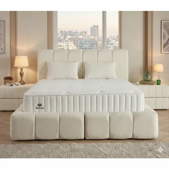 Pat + Saltea gratis Marshmallow , culoare MK-2920 crem - 140/200 cm, cu somiera rabatabila, lada de depozitare si tesatura premium picture - 2