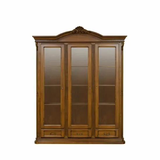 Cristalier Sonia cu 3 uși din lemn masiv fag, panel și MDF, furniruit cu furnir de nuc, 178x45,5x220 cm picture - 3