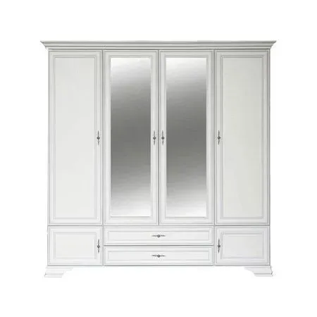 Dulap Idento cu oglindă SZF6D2S, 6 uși, 2 sertare, MDF și PAL laminat, 227.5x61x225 cm, alb alpin