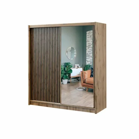 Dulap London cu oglindă, 2 uși glisante, PAL melaminat, 203x60x215 cm, negru picture - 2