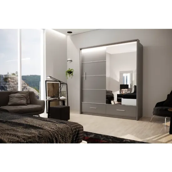 Dulap Marsylia cu uși glisante, stil minimalist și PAL melaminat, 203x61x222 cm, grafit mat picture - 3