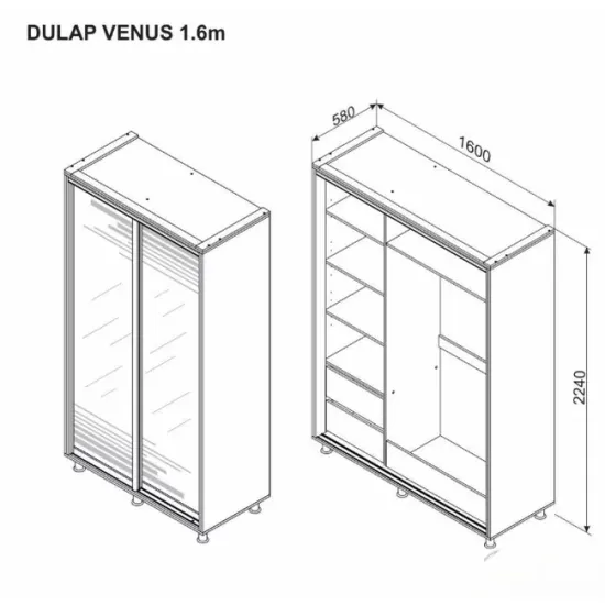 Dulap Venus, fungo - 160/224 cm, cu rafturi și bară pentru umerașe, PAL melaminat picture - 2