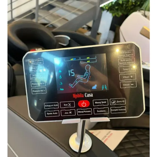 Fotoliu masaj gravitație zero gri, încălzire, bluetooth, role picioare, airbag corp complet, LED touch picture - 15