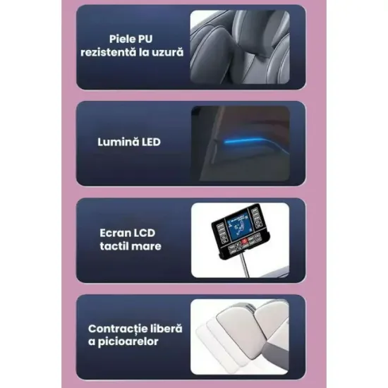 Fotoliu masaj gravitație zero gri, încălzire, bluetooth, role picioare, airbag corp complet, LED touch picture - 22