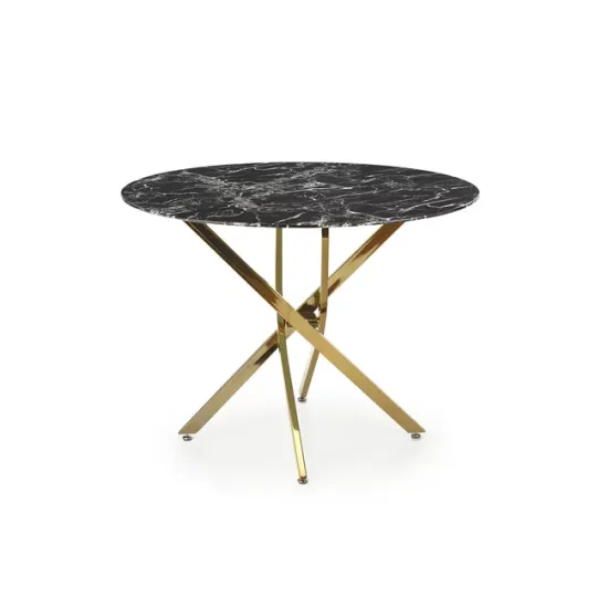 Masă Raymond 2 rotundă, blat sticlă marmorat, structură metalică, diametru 100x73 cm, negru/gold picture - 2