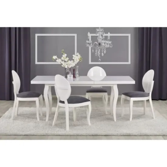 Masă Mozart extensibilă, blat MDF laminat, picioare lemn fag, 140-180x80x75 cm, alb picture - 2