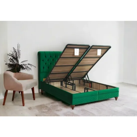 Pat Astra, verde - 160x200 cm, design modern, spațiu generos de depozitare, structură solidă, stofă premium catifelată picture - 2