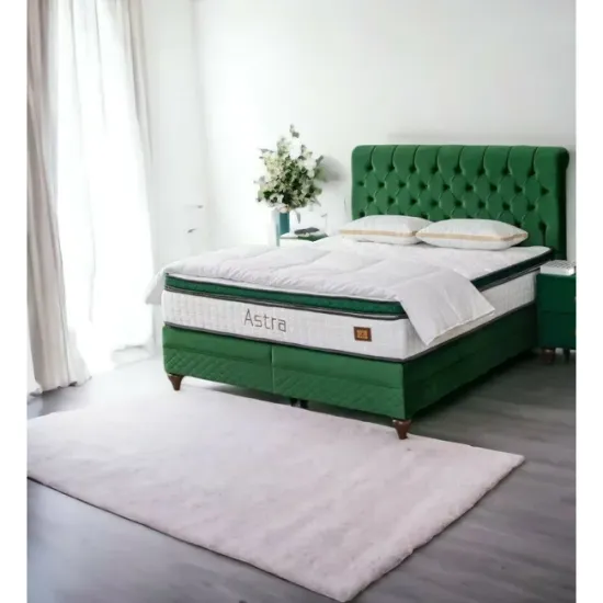 Pat + Saltea gratis Astra, verde - 160X200 cm, capitonare din catifea premium, ladă de depozitare, confort superior, structură solidă picture - 3