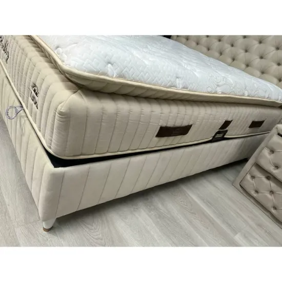 Pat Tapițat + Saltea gratis, Fluffy, bej UC1195 - 140x200 cm, somieră rabatabilă și ladă depozitare picture - 5
