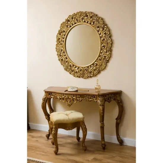 Set de toaletă Vicky, design elegant cu oglindă și sertare, lemn masiv și MDF, 130x42x79 cm, culoare personalizabilă picture - 2