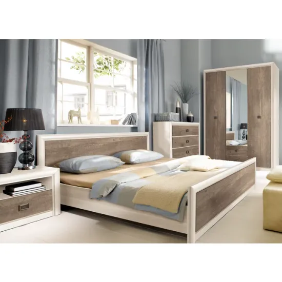 Set Dormitor Koen II, mobilier modular complet, pat 160x200 cm, dulap 4 uși, comodă și noptiere, MDF + PAL, Pin Arizona/Stejar Nava picture - 2