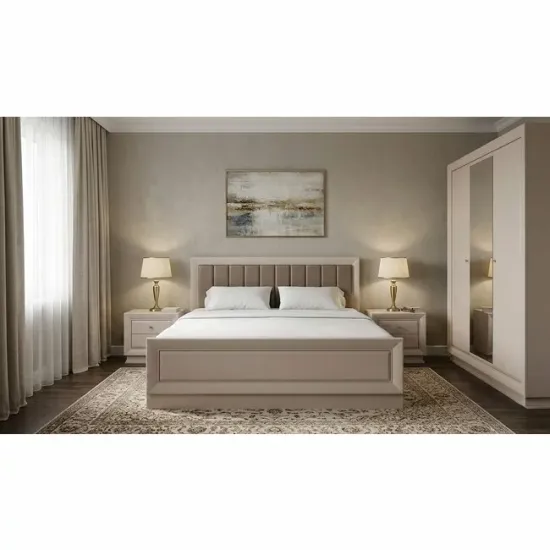 Set dormitor Largo 4 componente pat tapitat lux 160x200 cm, dulap 3 usi SZF3D, 2 noptiere KOM1S culoare cashmire picture - 2