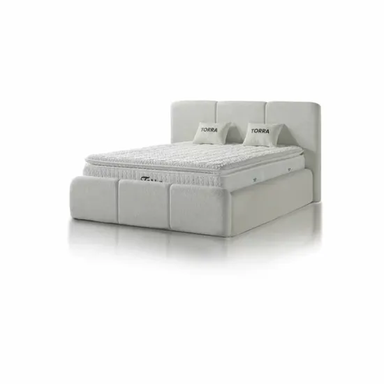 Set pat + Saltea Gratis tapițat Torra 140x200 cm crem cu somieră rabatabilă si  ladă depozitare picture - 3