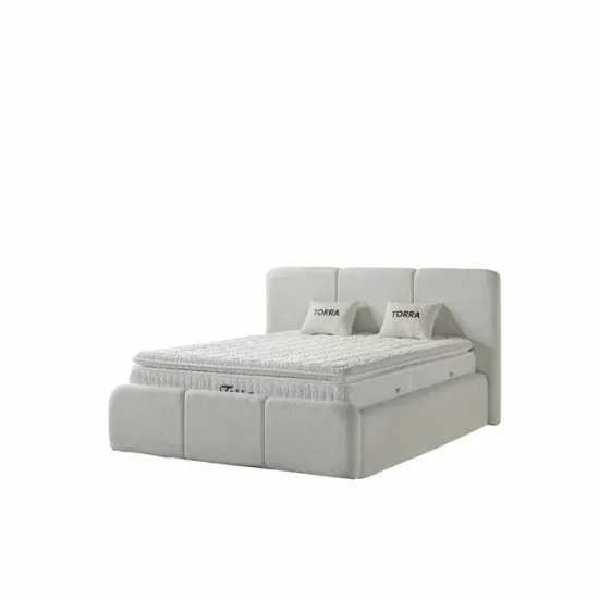 Set pat + Saltea Gratis tapițat Torra 140x200 cm crem cu somieră rabatabilă si  ladă depozitare picture - 4