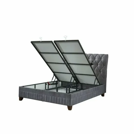 Pat + Saltea gratis Comfort, gri - 140x200 cm, ladă depozitare, somieră rabatabilă, structură metal + lemn + PAL, tapițerie stofă premium picture - 4