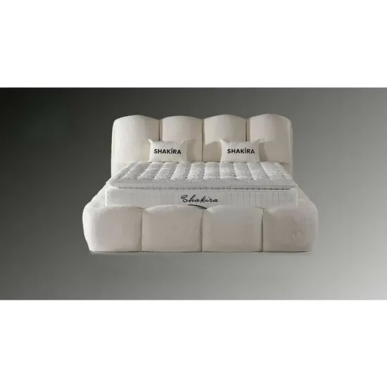 Set pat + Saltea Gratis tapițat Shakira 140x200 cm crem ERATO 01 cu somieră rabatabilă si ladă depozitare picture - 2