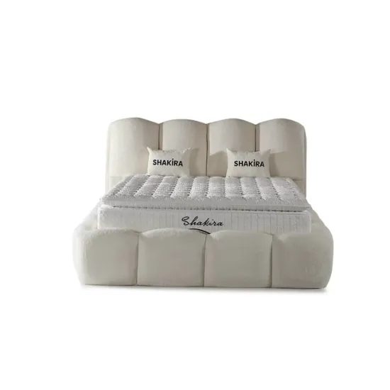Set pat + Saltea Gratis tapițat Shakira 140x200 cm crem ERATO 01 cu somieră rabatabilă si ladă depozitare picture - 3