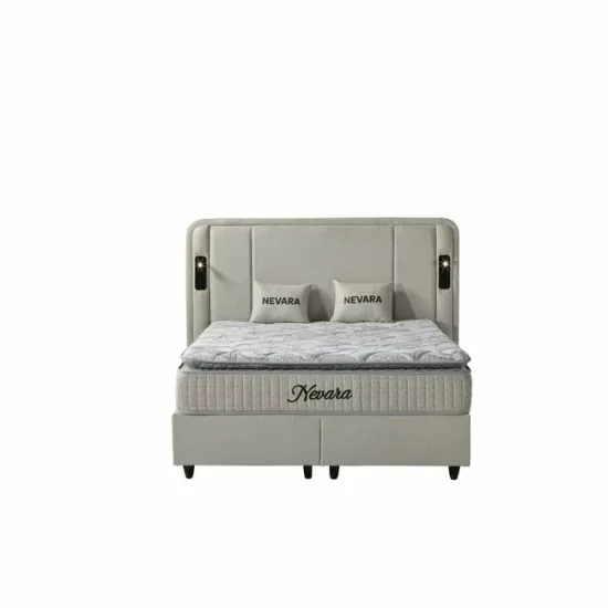 Set pat+ Saltea Gratis  tapițat Nevara 160x200 cm crem cu somieră rabatabilă si ladă depozitare picture - 2