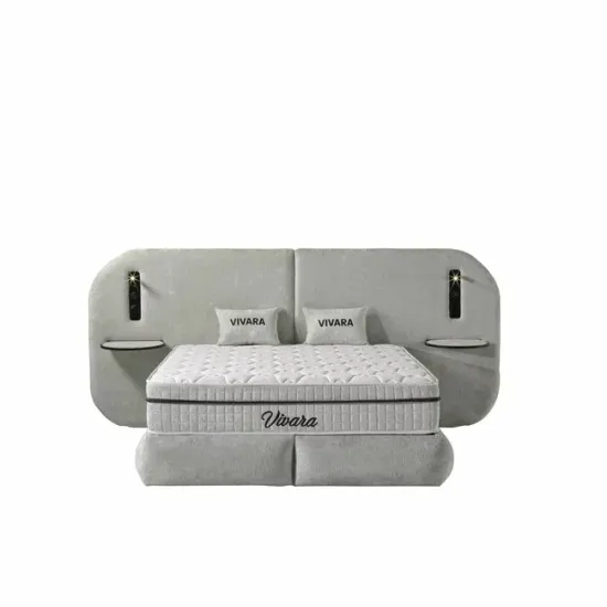 Set pat+ Saltea Gratis tapițat Vivara 140x200 cm crem cu somieră rabatabilă, ladă depozitare și saltea inclusă picture - 2
