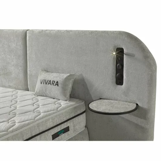 Set pat+ Saltea Gratis tapițat Vivara 140x200 cm crem cu somieră rabatabilă, ladă depozitare și saltea inclusă picture - 4