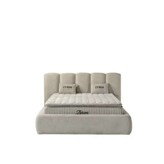 Set pat+ Saltea Gratis  tapițat Zyren 200x200 cm crem cu somieră rabatabilă, ladă depozitare picture - 2