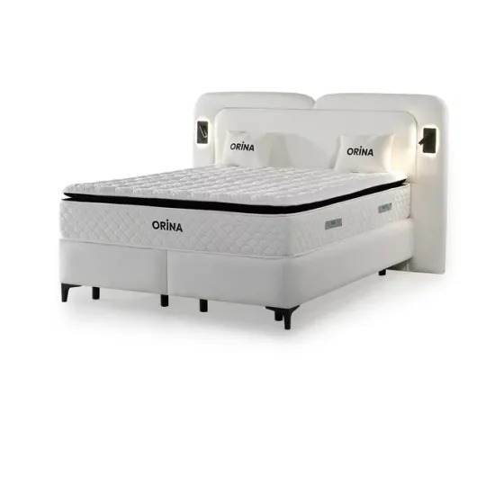 Set pat+Saltea Gratis tapițat Orina 160x200 cm crem Erato 01 cu somieră rabatabilă si  ladă depozitare picture - 2