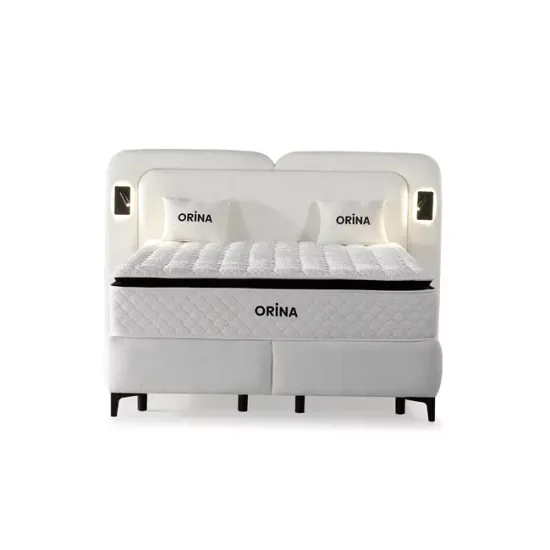 Set pat+Saltea Gratis tapițat Orina 160x200 cm crem Erato 01 cu somieră rabatabilă si  ladă depozitare picture - 3