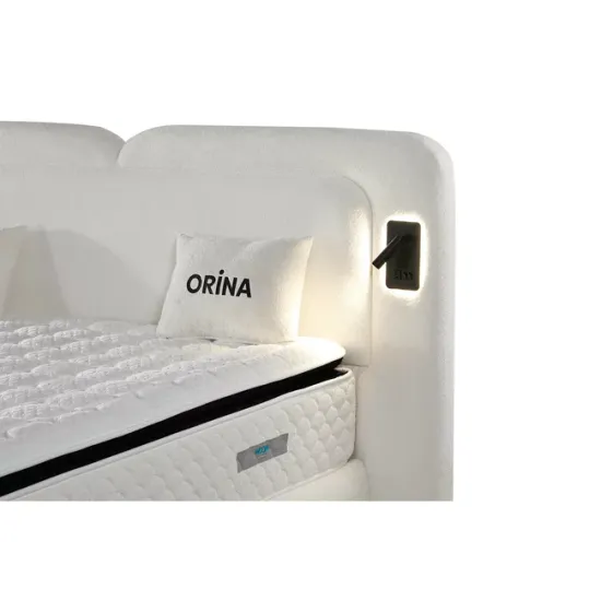 Set pat+Saltea Gratis tapițat Orina 160x200 cm crem Erato 01 cu somieră rabatabilă si  ladă depozitare picture - 5