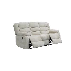 Canapea recliner Relax 3 locuri gri, tapițată catifea, suport picioare, 205x88x105 cm, design ergonomic