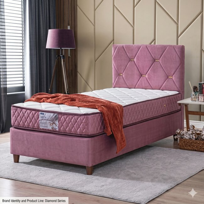 Saltea Yakut, roz- 100x200 cm, arcuri individuale, confort ortopedic, fibre bambus